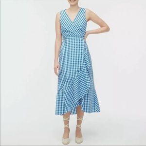 J. Crew Factory Blue & White Gingham Check Faux Wrap Ruffle Dress Size 6